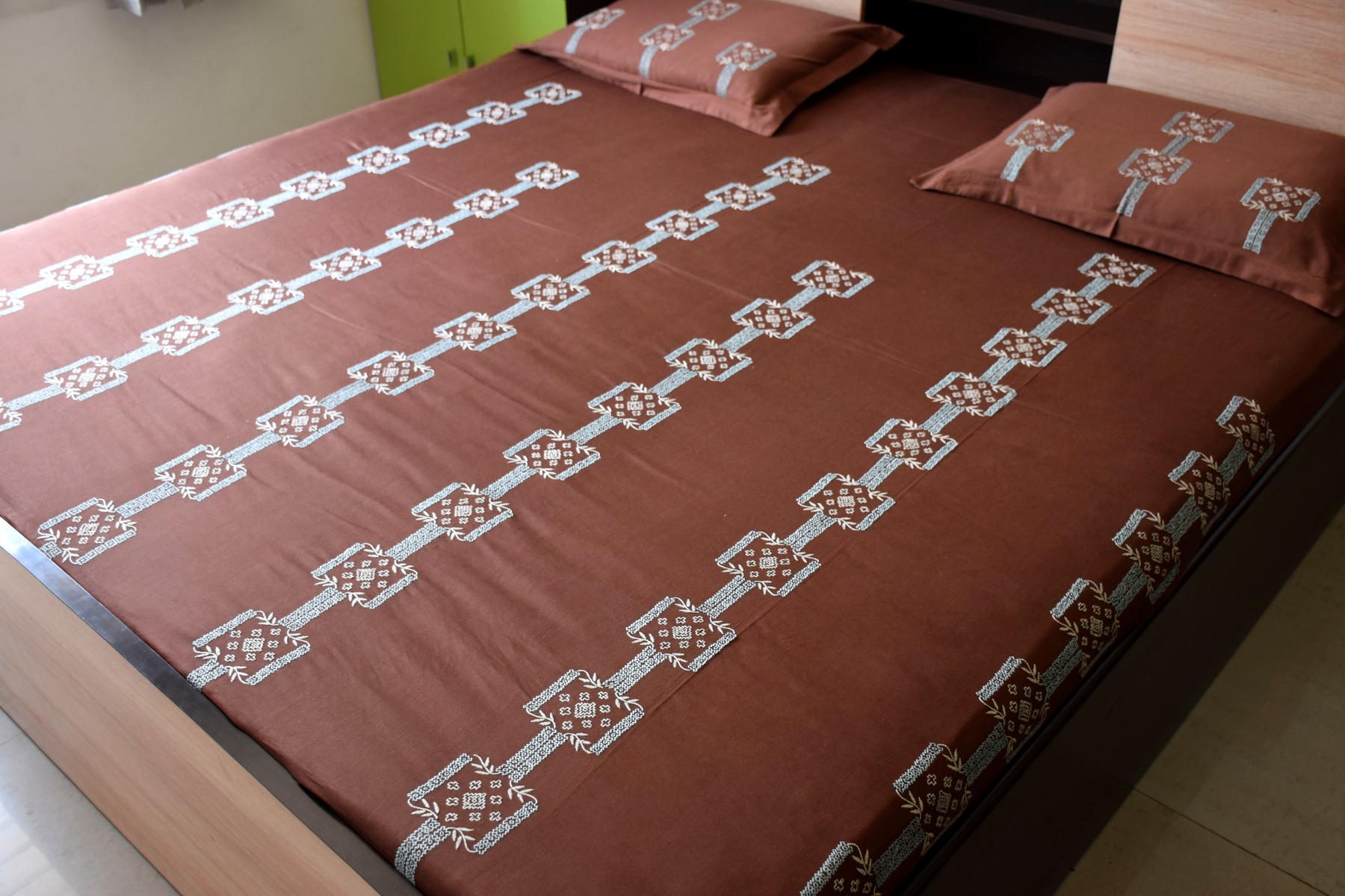 Surj Jharokhas Hand Embroidered Bedsheet